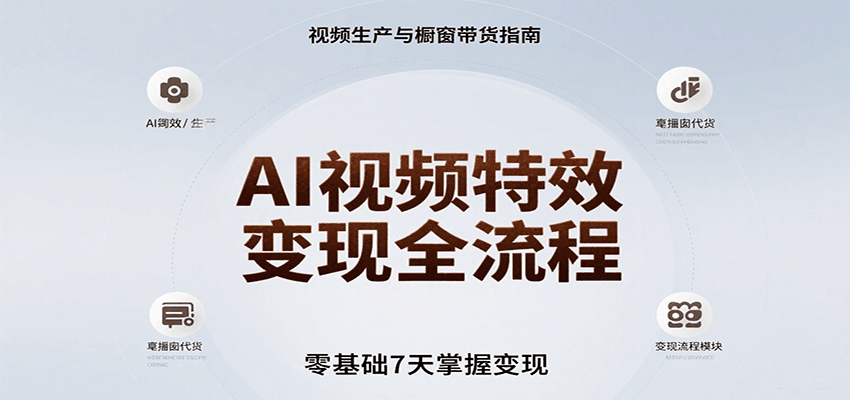 AI视频特效变现全流程，零基础7天掌握视频生产到橱窗带货变现-咖脉互联