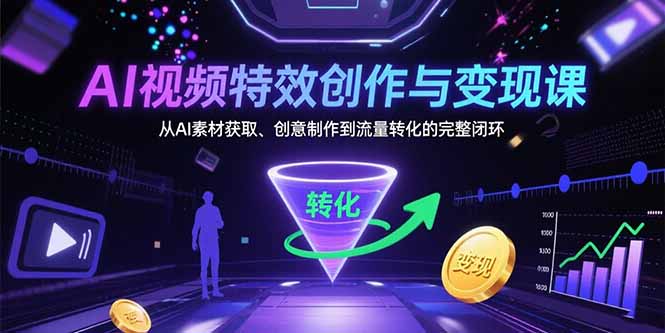 AI视频特效创作与变现课：从AI素材获取、创意制作到流量转化的完整闭环-咖脉互联