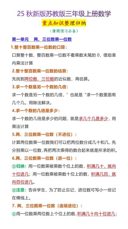 【2025秋新版】苏教版三年级上册数学重点知识整理归纳-咖脉互联