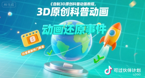 自制3D原创科普动画教程，动画还原事件，抖音最新热门赛道，可过伙伴计划-咖脉互联