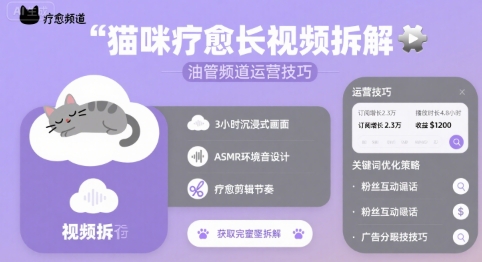 猫咪疗愈长视频拆解 &油管频道运营技巧-咖脉互联