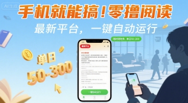 手机就能搞！零撸阅读挂G，最新平台，一键自动运行，随时随地挣，单日50-3张+【揭秘】-咖脉互联