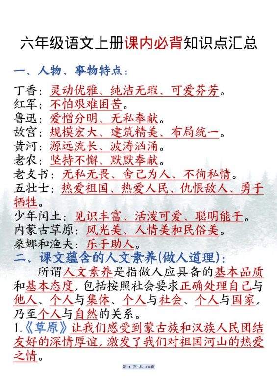 六上语文课内必背知识点汇总(共14页)-咖脉互联