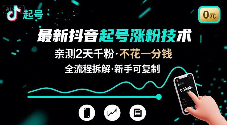 最新抖音起号涨粉技术，亲测2天千粉，不花一分钱，全流程拆解-咖脉互联