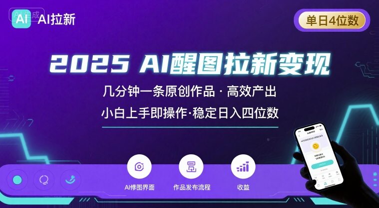 2025最强AI醒图拉新，几分钟一条原创作品，单日收入4位数，小白也能上手操作-咖脉互联