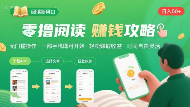 零撸阅读新风口,无门槛轻松挣,一部手机,日入 50-3张【揭秘】-咖脉互联