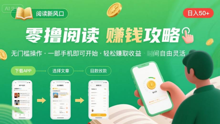 零撸阅读新风口，无门槛轻松挣，一部手机，日入 50-3张【揭秘】-咖脉互联