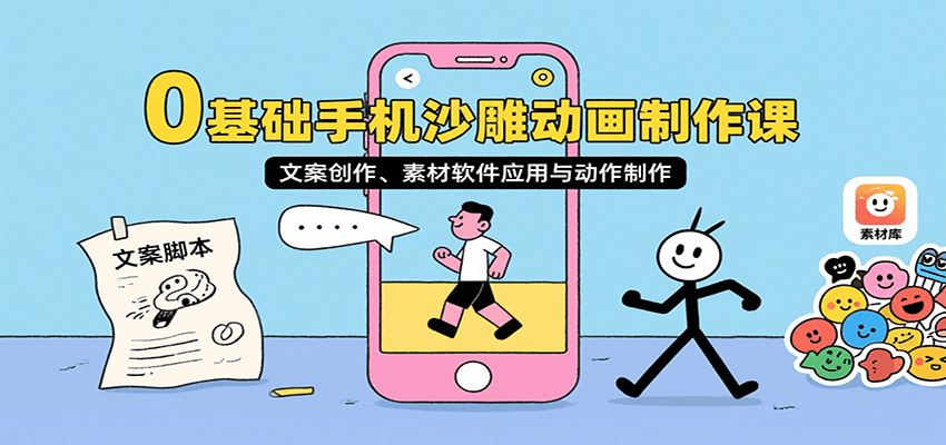 0基础手机沙雕动画制作课，文案创作、素材软件应用与动作制作-咖脉互联