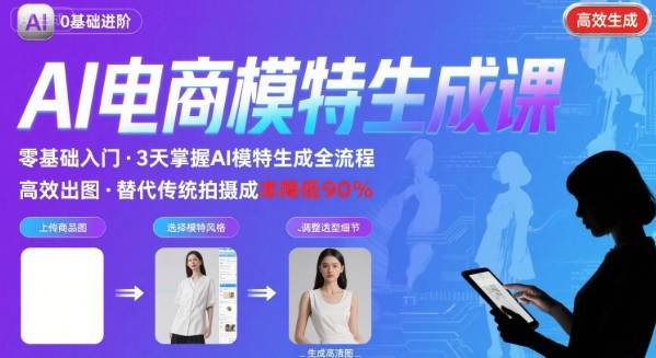 AI模特进阶课程，0基础高效生成逼真电商模特图-咖脉互联