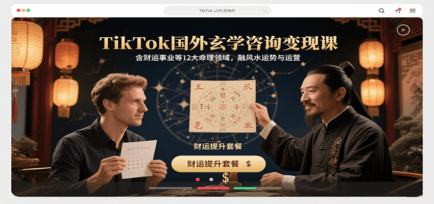 TikTok国外玄学咨询变现课，含财运事业等12大命理领域，融风水运势与运营-咖脉互联