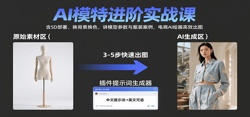 AI模特进阶实战课：含SD部署、换背景换色，讲模型参数与服装案例，电商AI绘画高效出图-咖脉互联