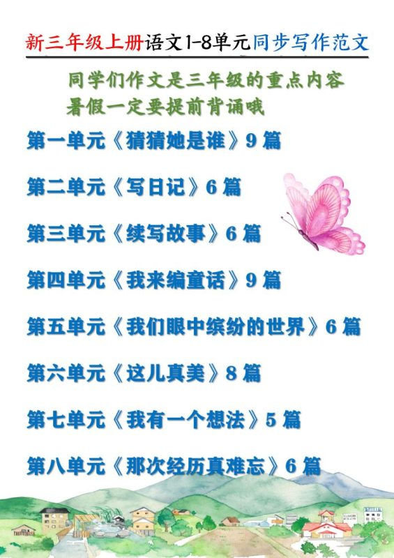新三上语文1-8单元同步写作范文55篇(56页)-咖脉互联