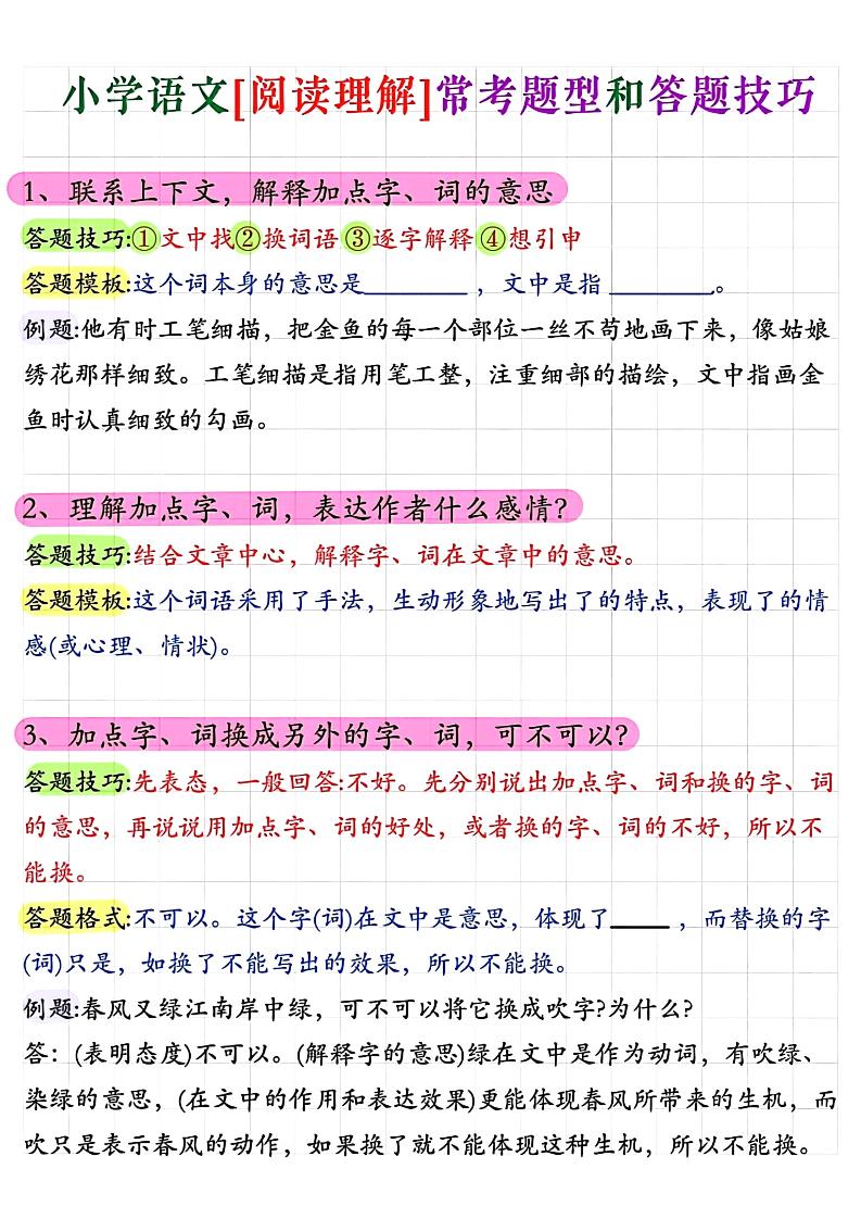小学阅读理解常考题型答题技巧-小升初语文-咖脉互联