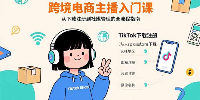 跨境电商主播入门课,TikTok下载注册,支付工具配置,社媒账号管理全流程-咖脉互联