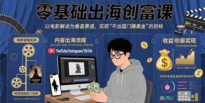 零基础出海创富课:以电影解说为垂直赛道,实现不出国门赚美金的目标-咖脉互联