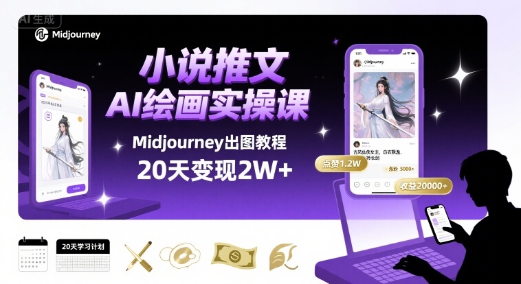 小说推文干货分享之AI绘画MJ出图实操课,用Midjourney做小说推文,20天挣2w-咖脉互联