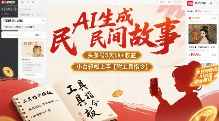 AI生成民间故事,头条号5天1k+,小白轻松上手【附工具指令】-咖脉互联