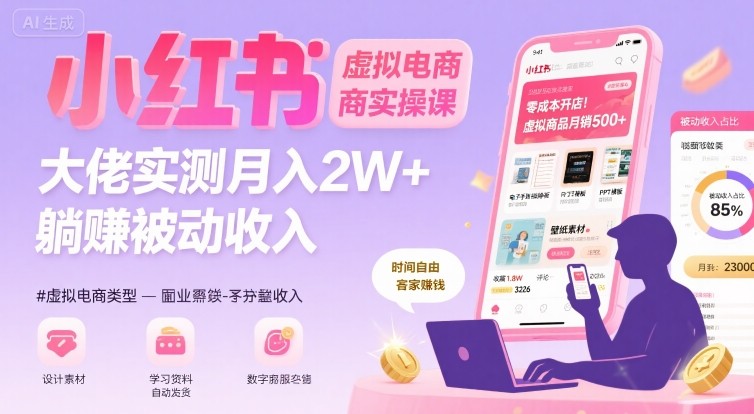 小红书虚拟电商,大佬实测月入2W+,实现被动收入-咖脉互联