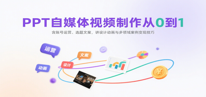 PPT自媒体视频制作从0到1:含账号运营、选题文案,讲设计动画与多领域案例变现技巧-咖脉互联