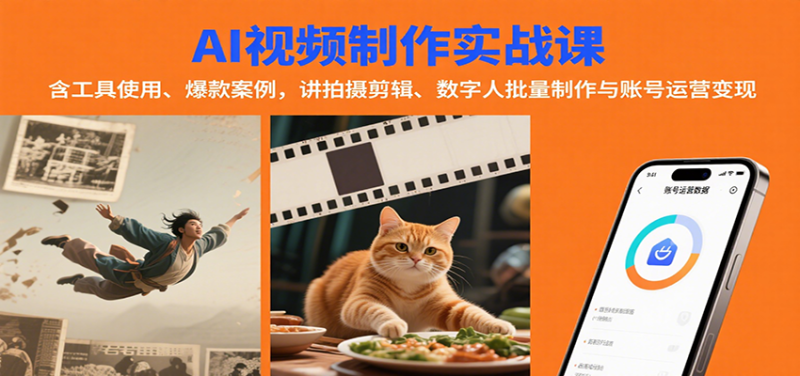 AI视频制作实战:含工具使用、爆款案例,讲拍摄剪辑、数字人批量制作与账号运营变现-咖脉互联