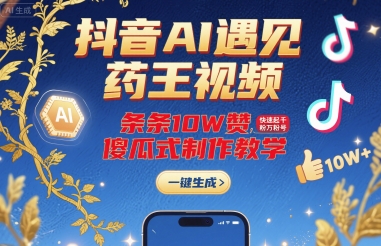 抖音AI遇见药王视频,条条10W赞,快速起千粉万粉号,傻瓜式制作教学-咖脉互联