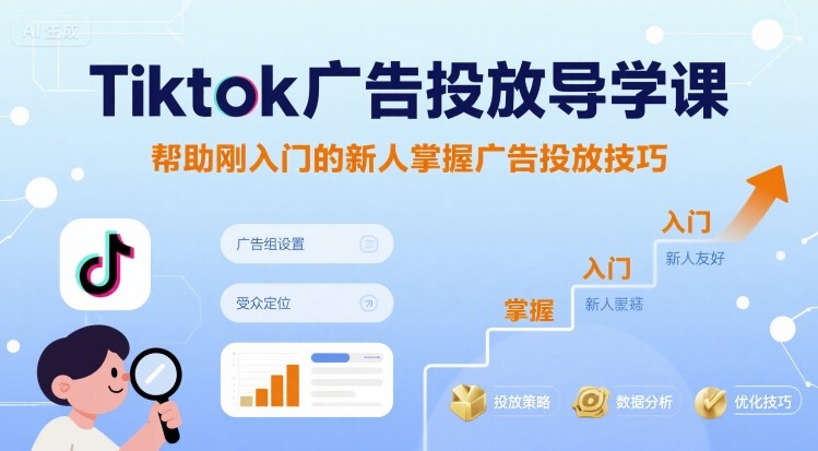 Tiktok广告投放导学课,帮助刚入门的新人掌握广告投放技巧-咖脉互联