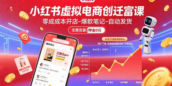 小红书虚拟电商创富课:零成本开店/爆款笔记/自动发货,30天打造被动收入-咖脉互联
