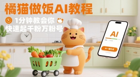 有趣的橘猫买菜做饭视频,用AI一键搞定,1分钟教会你,快速起千粉万粉号-咖脉互联