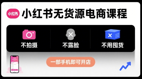 小红书无货源电商课程,不拍摄不露脸不用囤货,一部手机即可开店-咖脉互联