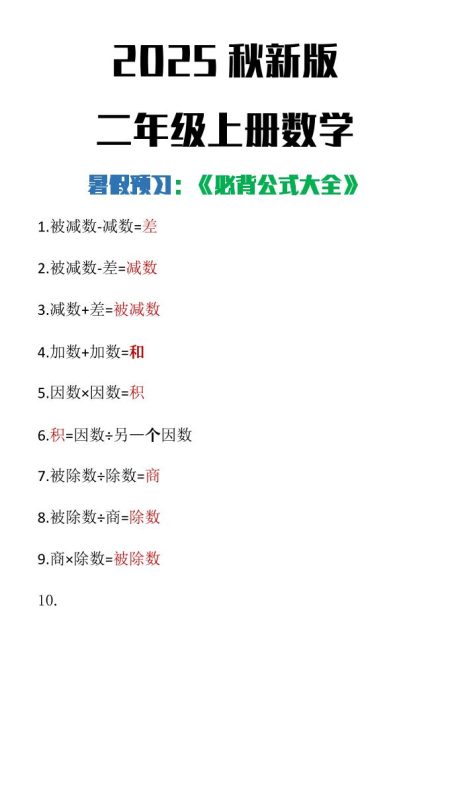 【2025秋新版】二年级上册数学必背公式大全-咖脉互联