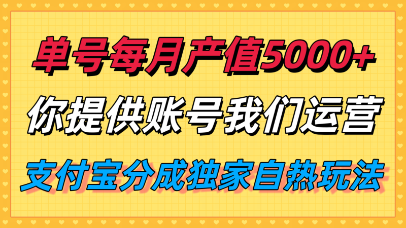单月产值5000+,支付宝分成代运营,你提供账号坐等分钱,我们帮你运营-咖脉互联