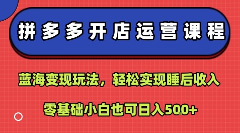 拼多多开店运营课程:蓝海变现玩法,轻松实现睡后收入,零基础小白也可日入5张-咖脉互联