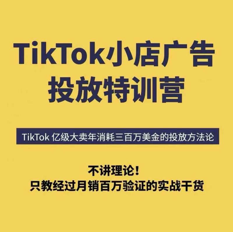 TikTok小店广告投放特训营,6天破局计划专治各种“投不动”,教你经过月销百万验证的实战干货-咖脉互联