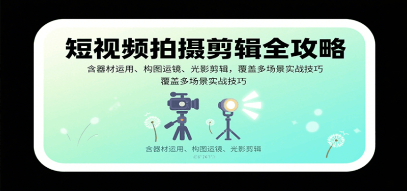短视频拍摄剪辑全攻略:含器材运用、构图运镜、光影剪辑,覆盖多场景实战技巧-咖脉互联