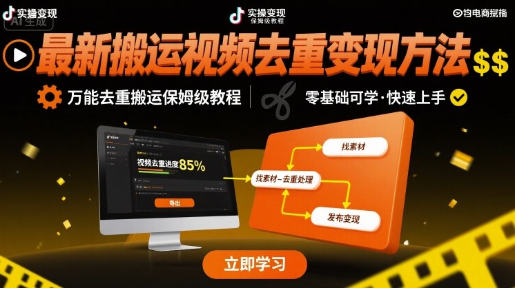 最新搬运视频去重变现方法,万能去重搬运保姆级教程-咖脉互联