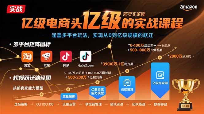 亿级电商头部卖家的实战课程:涵盖多平台玩法,实现从0到亿级规模的跃迁-咖脉互联
