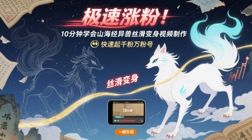 极速涨粉!10分钟学会山海经异兽丝滑变身视频制作,快速起千粉万粉号-咖脉互联