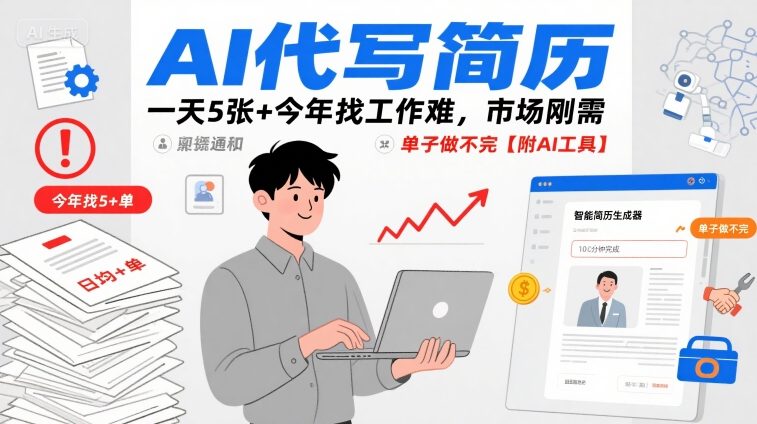 AI代写简历,一天5张+今年找工作难,市场刚需,单子做不完【附AI工具】-咖脉互联