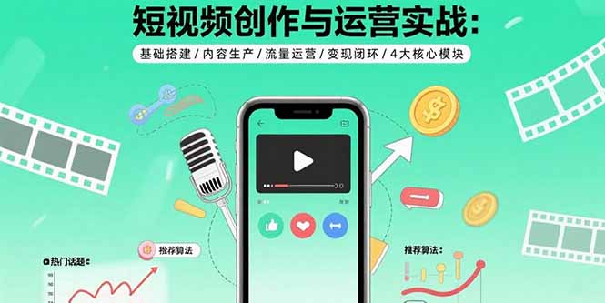 短视频创作与运营实战:基础搭建/内容生产/流量运营/变现闭环/4大核心模块-咖脉互联