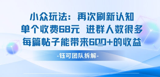 小众玩法再次刷新认知单个收费68米进群人数很多每篇帖子能带来6张的收益-咖脉互联