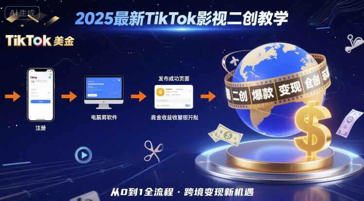 2025年最新TikTok影视二创教学,从注册到发布撸美金全流程,跨境变现新机遇-咖脉互联