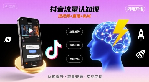 抖音流量认知课,短视频+直播+私域,认知提升,闪电开悟-咖脉互联