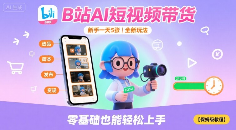 B站AI短视频带货,新手一天5张,全新玩法【保姆级教程】-咖脉互联
