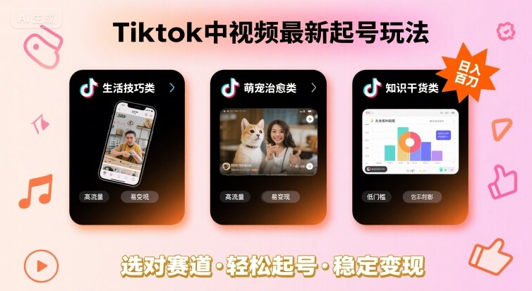 Tiktok中视频最新起号玩法,想要日入百刀,做好这几个赛道就可以了-咖脉互联