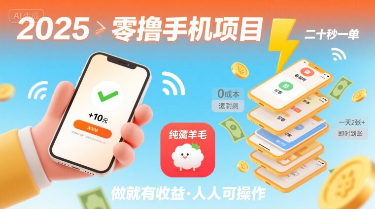 2025年零撸手机项目,二十秒一单,纯薅羊毛 一天2张+做就有-咖脉互联