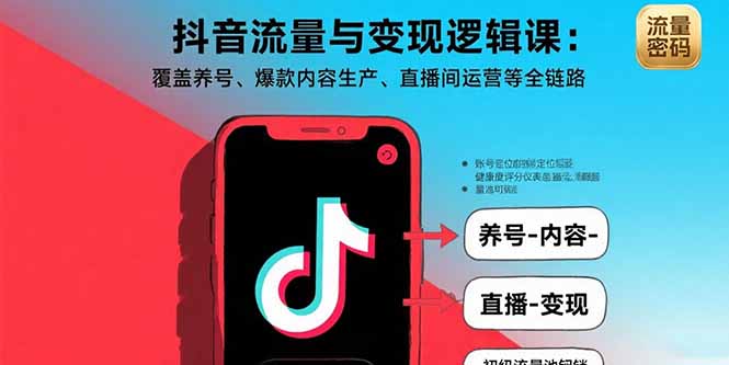 抖音流量与变现逻辑课:覆盖养号、爆款内容生产、直播间运营等全链路-咖脉互联
