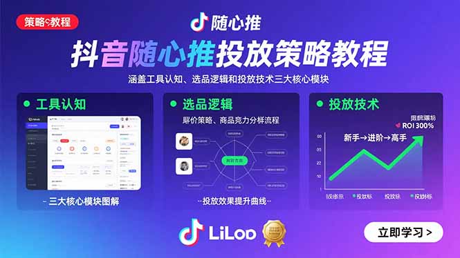 抖音随心推投放策略教程:涵盖工具认知、选品逻辑和投放技术三大核心模块-咖脉互联