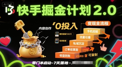 快手掘金计划2.0,快手电商变现全流程,简单可复制,0投入-咖脉互联