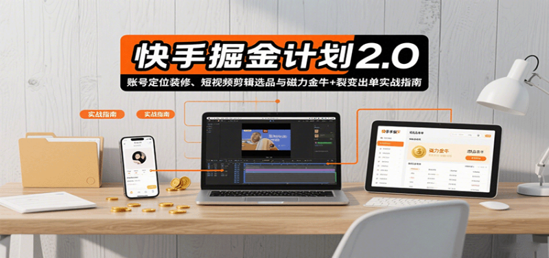 快手掘金计划2.0,账号定位装修、短视频剪辑选品与磁力金牛+裂变出单实战指南-咖脉互联