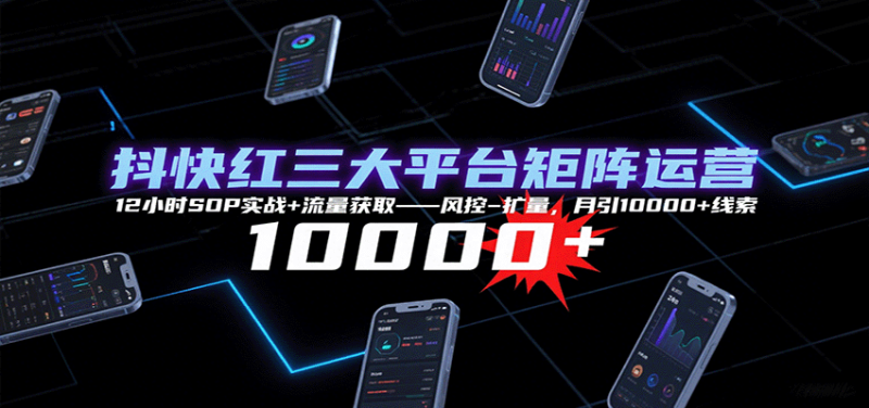 抖快红三大平台矩阵运营,12小时SOP实战+流量获取-风控-扩量,月引10000+线索-咖脉互联
